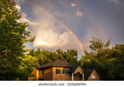 Beautiful View Double Rainbow Over House Stock Photo 2032606904