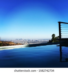 Beautiful View Of Downtown Los Angeles From Hollywood Hills Mansion.