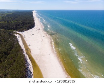 Beautiful View From The Drone On Canoeing To The Baltic Sea, The Connection Of The River With The Sea