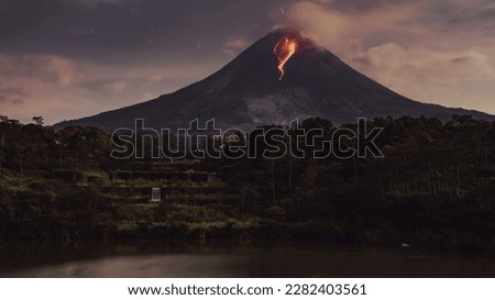 The beautiful view of the effusive eruption of Mount Merapi volcano. A stunning landscape of a stratovolcano against the backdrop of an expansive sky, displaying the true beauty of nature.
