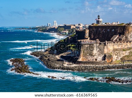 Beautiful view of El Morro, historical ruins in San Juan, Puerto Rico 