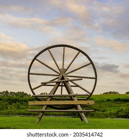 Beautiful View In The European Countryside, Latvia Town Dikli. Wooden Object In Latvia Farm Lands. Summertime In Dikli 2021.