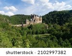A Beautiful view of famous Eltz Castle on a sunny day, Wierschem, Rheinland-Pfalz, Germany