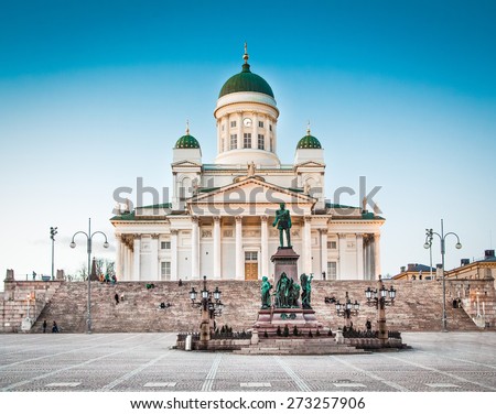 Beautiful view of famous Helsinki Cathedral in beautiful evening light, Helsinki, Finland