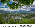 Beautiful view from the fortress Hohensalzburg to the south side of Salzburg, showing the Nonntal  and the mountains of Hallein and Berchtesgaden in Austria and Germany