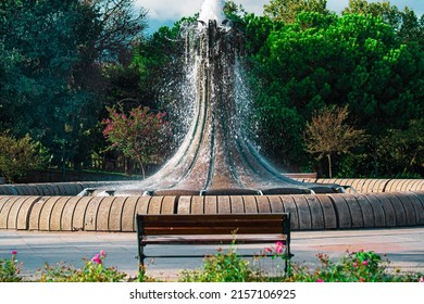 A Beautiful View Of A Fountain In Taksim Gezi Park, Istanbul