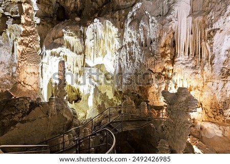Beautiful view of the Frasassi caves, a huge karst cave system in Italy. Marche, Italy
