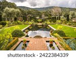 Beautiful view of the garden and pond, Filoli Historic House and Garden.