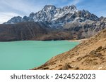 Beautiful view of Gokyo lake with mountains in the background. Gokyo Lakes are the world