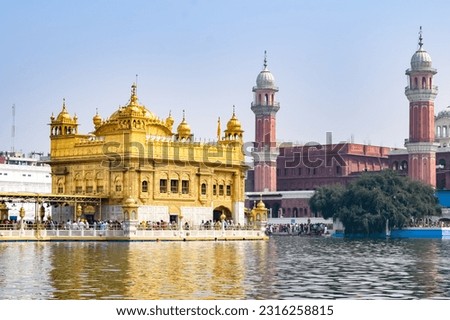 Beautiful view of Golden Temple (Harmandir Sahib) in Amritsar, Punjab, India, Famous indian sikh landmark, Golden Temple, the main sanctuary of Sikhs in Amritsar, India