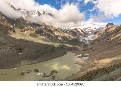 Beautiful View Of The Grossglockner Glacier In Austria, Showing A Sighnificant Retreation Over The Last Decades, The Whole Valley Once Was Filled With Ice, Climate Change.