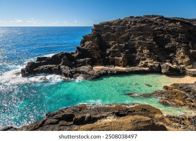 Beautiful View of Halona Beach Cove and Wawamalu Beach Park from Halona Blowhole Lookout, Hawai - Powered by Shutterstock