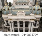 Beautiful view to historic Municipal Theater opera house building in downtown Rio de Janeiro, Brazil