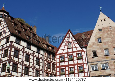 Beautiful View Of Historical Nuremberg City At Sunny Day. Historic Highlights of Germany. Nuremberg is the birthplace of Albrecht Duerer and Johann Pachelbel. 