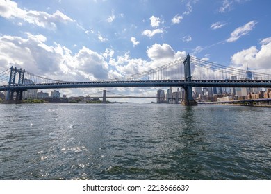 Beautiful View Of Hudson River, Manhattan Skyscrapers And Brooklyn Bridge. USA.