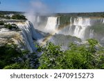 Beautiful view to Iguazu Falls waterfalls and green rainforest, Foz do Iguaçu, Paraná, Brazil