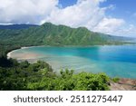 Beautiful view of Kahana Bay from crouching lion hike in North Shore Oahu Hawaii. Taken on Sony a6400 and iPhone