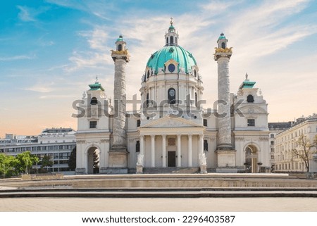 Beautiful view of the Karlskirche, located on the south side of Karlsplatz in Vienna, Austria