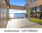 A beautiful view of the lake from the lakefront home on a sunny day