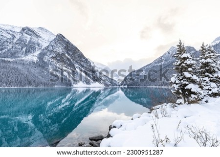The beautiful view of Lake Louise in winter. Banff National Park, Alberta, Canada.