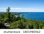 Beautiful view of Lake Superior from Sugarloaf Mountain in Michigan in summer