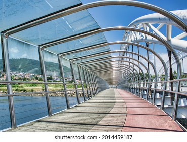 A Beautiful View Of Las Corrientes Tied Arch Bridge Over The Lerez River In Pontevedra, Spain