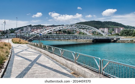 A Beautiful View Of Las Corrientes Tied Arch Bridge Over The Lerez River In Pontevedra, Spain