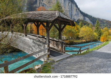 Beautiful View Of Lauterbrunnen Village In Switzerland. Lauterbrunnen Is A Village In The Interlaken Oberhasli Administrative District In The Canton Of Bern In Switzerland