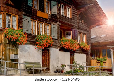 Beautiful View Of Lauterbrunnen Village In Switzerland. Lauterbrunnen Is A Village In The Interlaken Oberhasli Administrative District In The Canton Of Bern In Switzerland