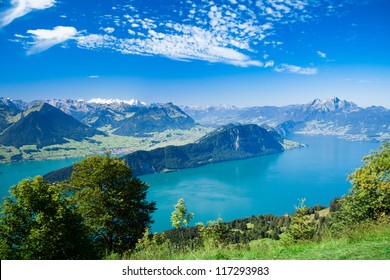 Beautiful view to Lucerne lake (Vierwaldstattersee) and mountain Pilatus from Rigi, Swiss Alps, Central Switzerland