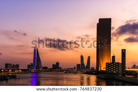 Beautiful view of Manama city after sunset, Bahrain