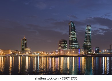 A Beautiful view of Manama skyline at blue hour 