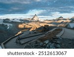Beautiful view of Matterhorn mountain over Gornergrat railway bahn during autumn at Zermatt, Switzerland