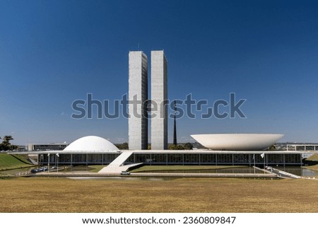Beautiful view to modern architecture National Congress building towers in Brasília, capital city of Brazil