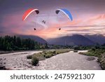 Beautiful view in the month of June Pahalgam Kashmir India.Paragliding over the hills of Kashmir.