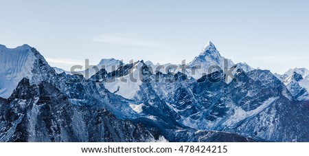 beautiful view of mount Ama Dablam with beautiful sky on the way to Everest base camp, Khumbu valley, Sagarmatha national park, Everest area, Nepal