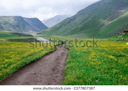 Beautiful view of Mount Elbrus and mountains , North Caucasus mountains, plateau Bermamyt