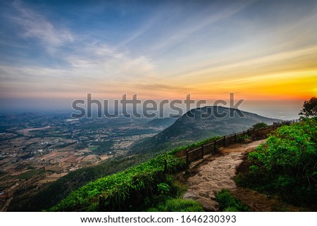 Beautiful view of Nandi hills during sunset, Nandi Hills is located near to Bengaluru or Bangalore, Karnataka, India