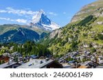 Beautiful view of old village with Matterhorn peak background in Zermatt, Switzerland