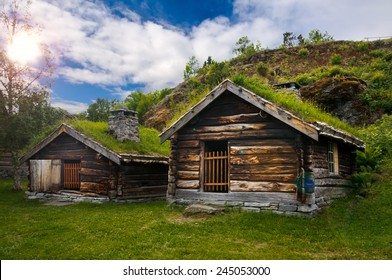 Beautiful view on ancient scandinavian village and countryside landscape - Shutterstock ID 245053000