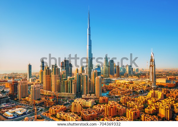 Schone Aussicht Auf Dubai Downtown Skyline Stockfoto Jetzt Bearbeiten