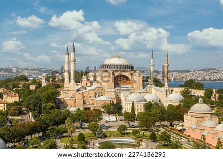 Beautiful view on Hagia Sophia in Istanbul. Ayasofya Mosque. Turkey 
