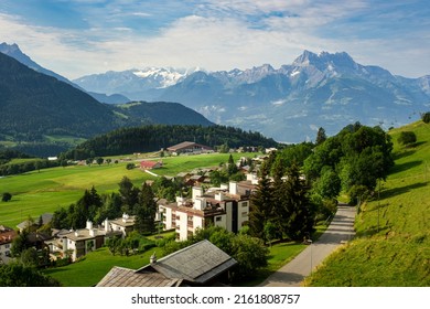 Beautiful view on swiss village Leysin and green alpine pastures in the Vaud alps on a summer day - Shutterstock ID 2161808757