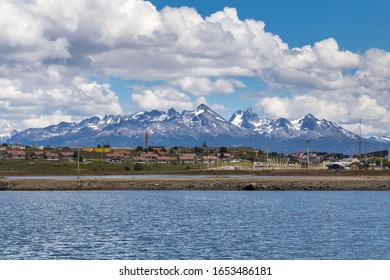 Beautiful View On Ushuaia Harbour With Chilean Mountain Range On The Background, Tierra Del Fuego Province, Argentina