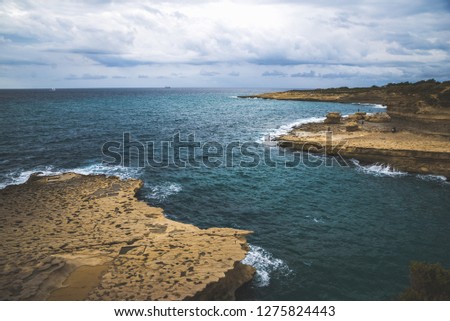 Beautiful view over St Peter Pool on Malta island, Mediteranean Sea