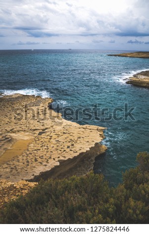 Beautiful view over St Peter Pool on Malta island, Mediteranean Sea