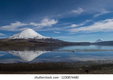 Beautiful View Of The Parinacota Volcano And Chungará Lake