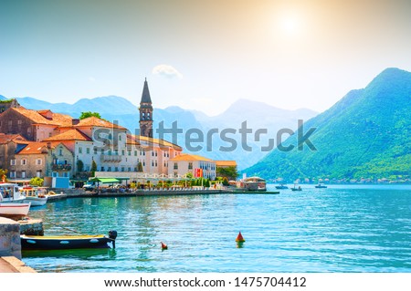 Beautiful view of Perast town in Kotor bay, Montenegro. Famous travel destination. 