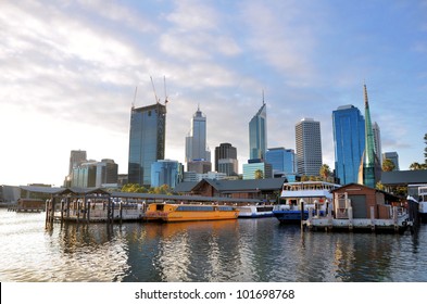 Beautiful View Of Perth City Centre From Swan River At Sunset