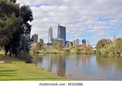 Beautiful View Of Perth Financial District On A Cloudy Winter Day